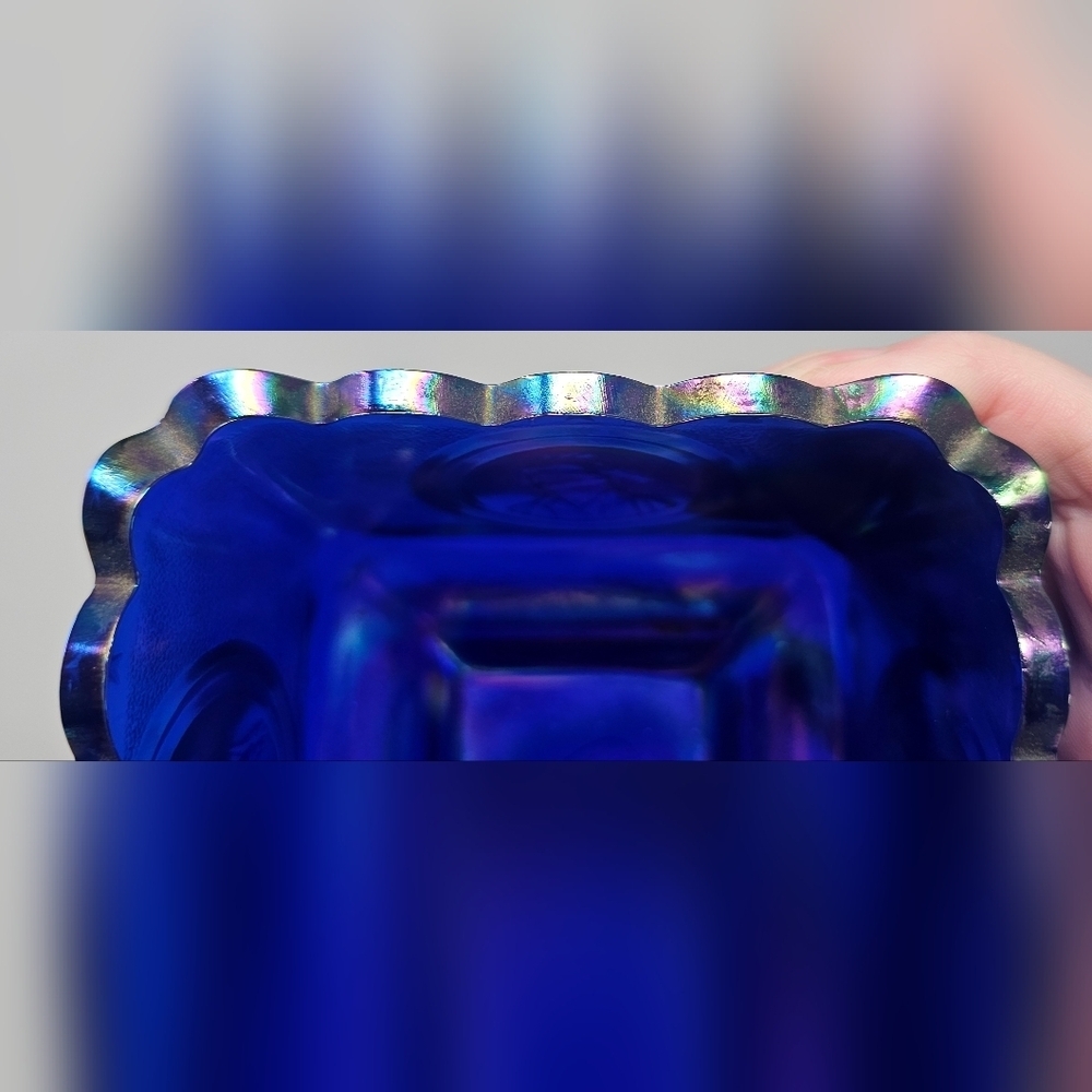Fenton Cobalt Blue Carnival Glass Square Candy Dish Presidential Bicentennial - Picture 13 of 15